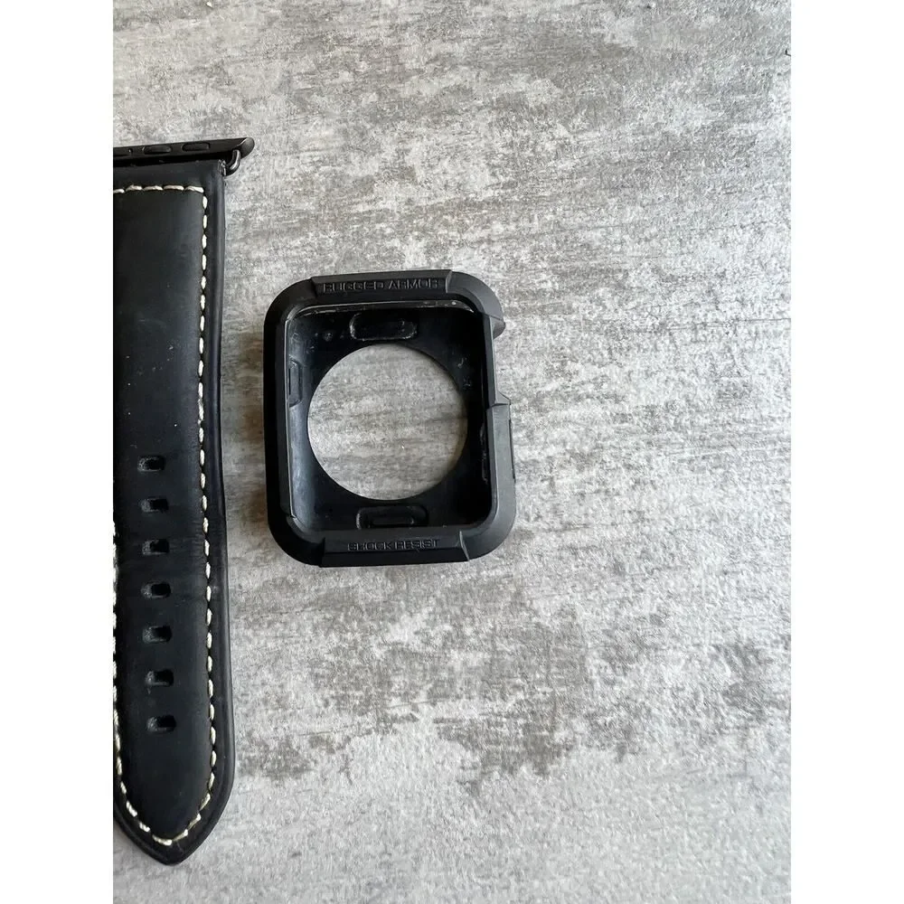 42mm Black Leather Apple iWatch Watch Smartwatch Strap Replacement Band & Case